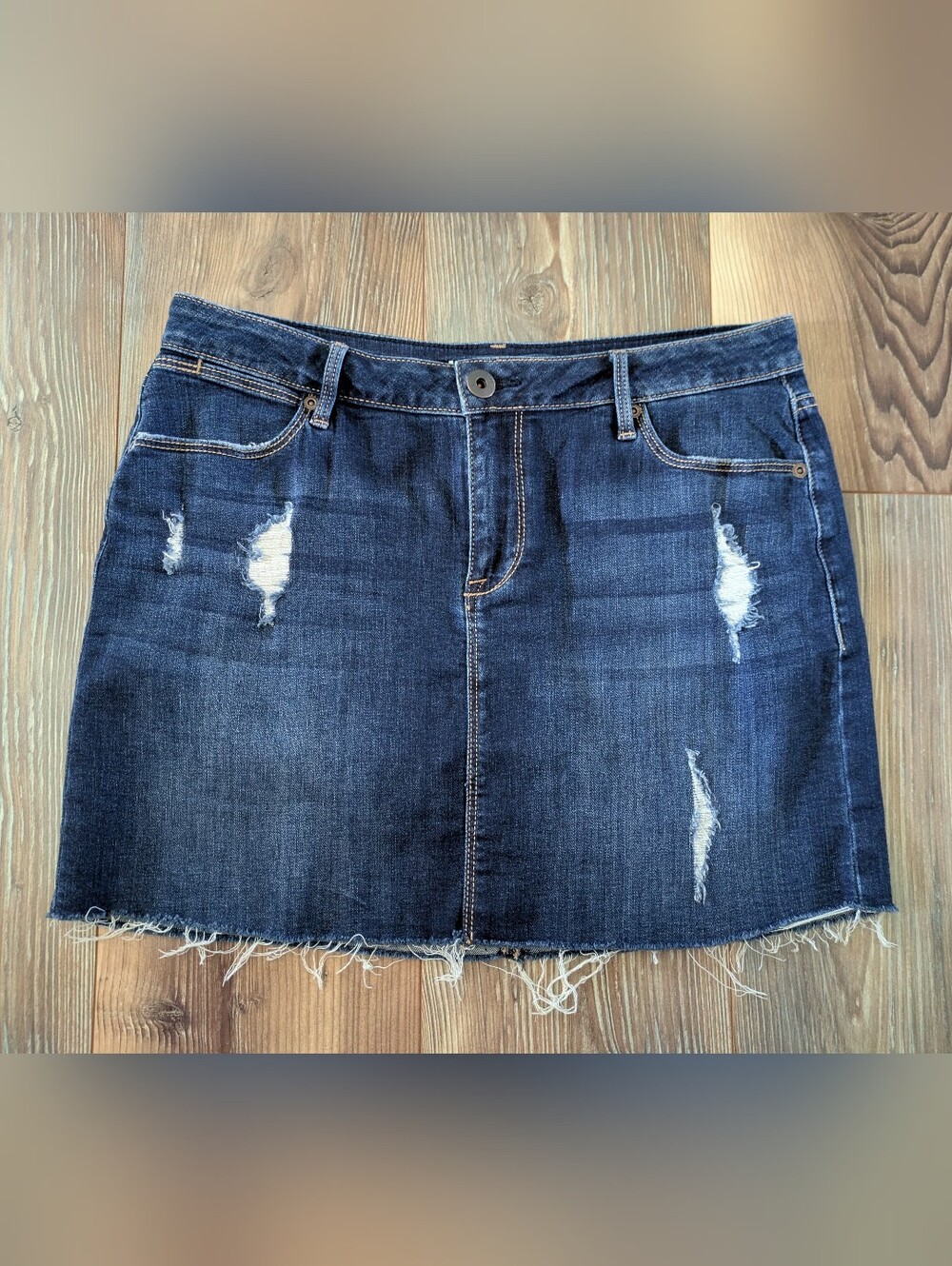 American Rag Cie Distressed Dark Wash Mini Denim Jean Skirt Size 9